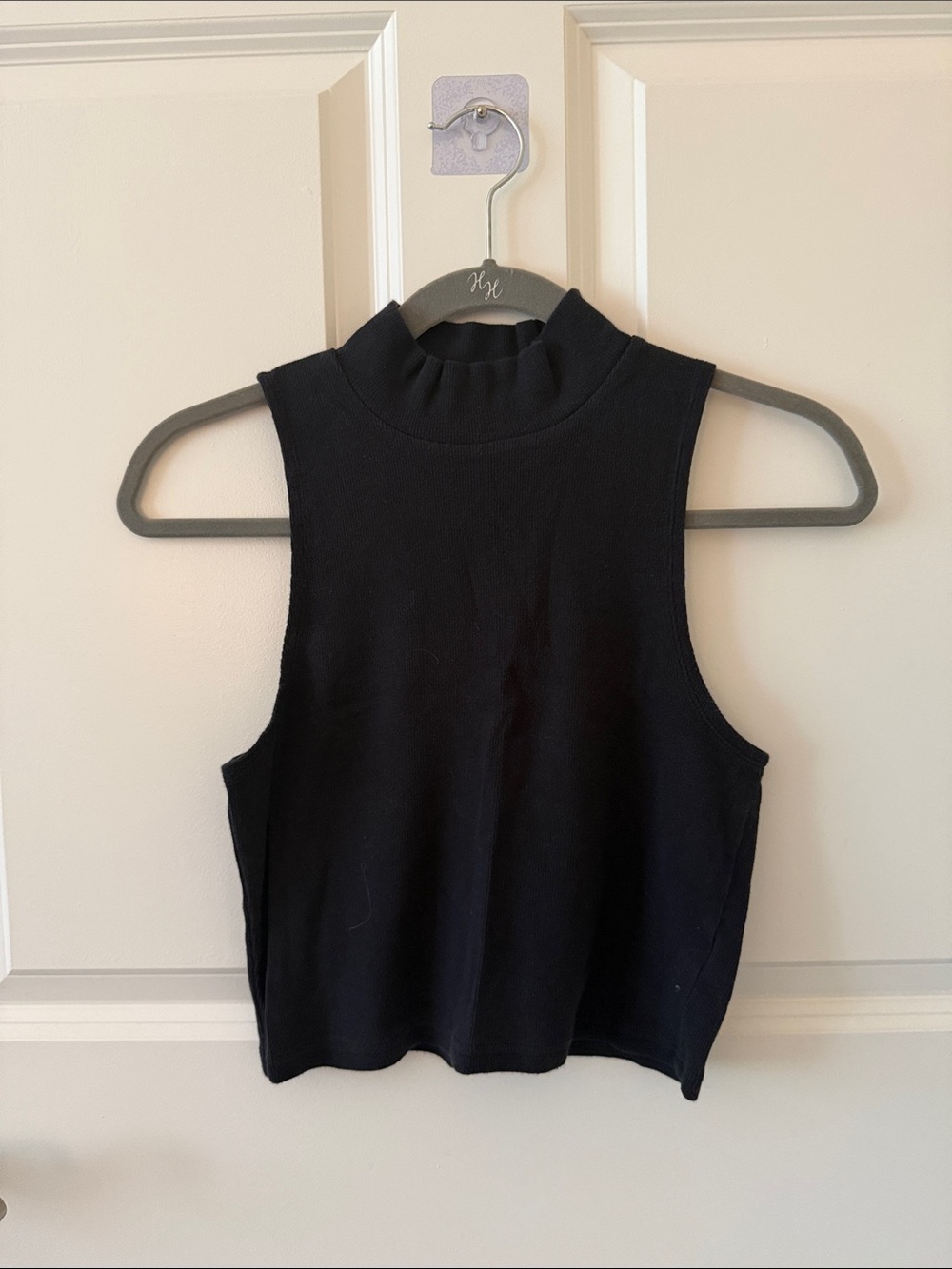 We to Me Black Ribbed Mock Neck Sleeveless Crop Top